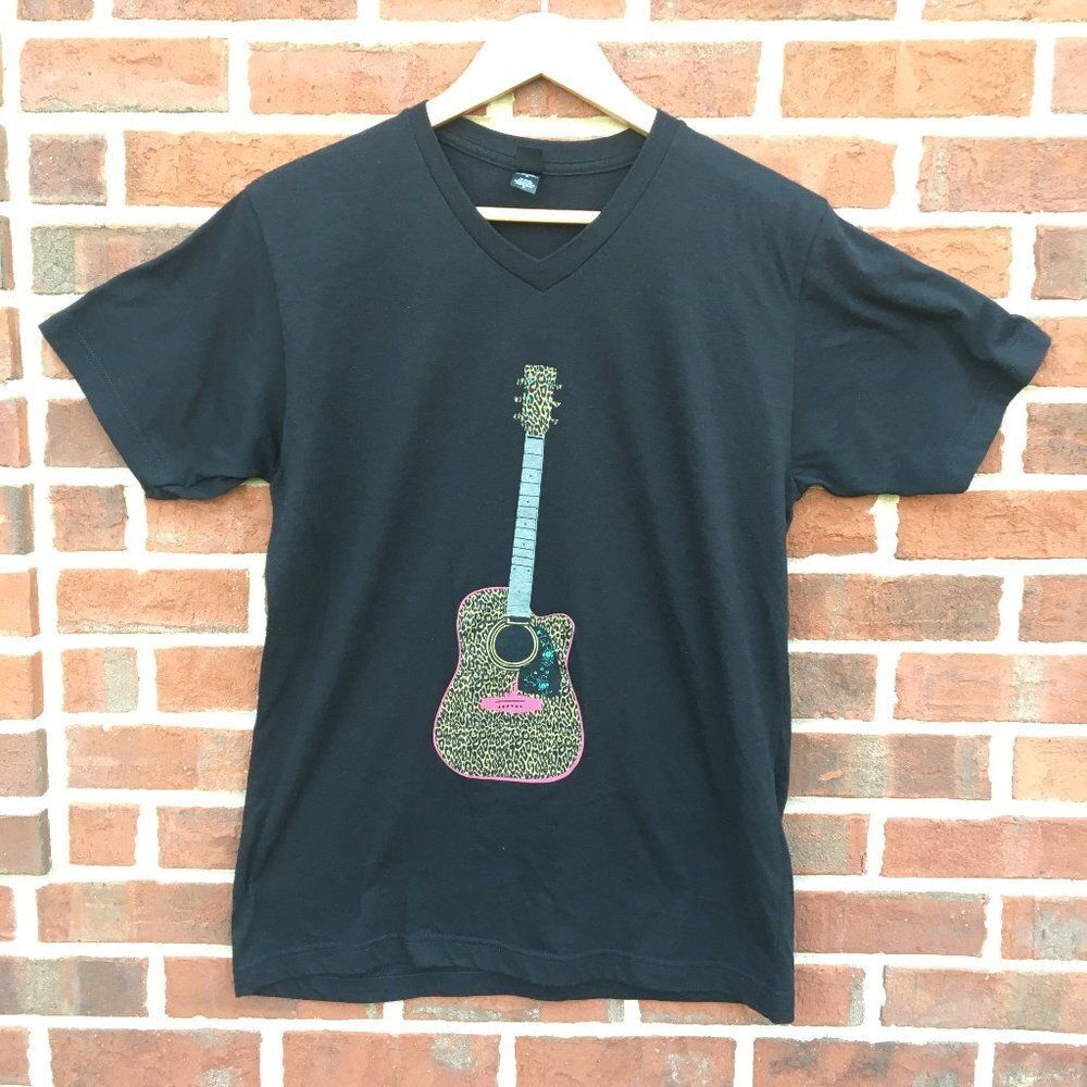 Graphic V-neck Tee Leopard Guitar Graphic Adult Medium Black